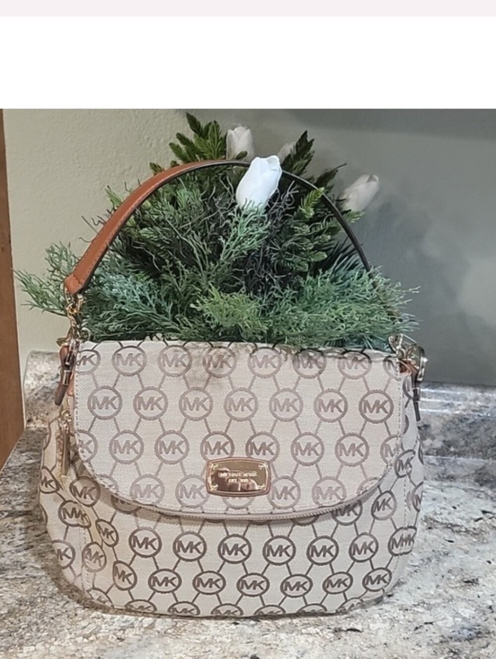 Michael Kors Mongtam Logo Shoulder Bag with Gold Hardware EUC